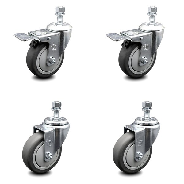 Service Caster 4 Inch Thermoplastic Rubber Swivel 1/2 Inch Stem Caster Total Lock Brake SCC, 2PK SCC-TSTTL20S414-TPRB-121315-2-S-2 - main